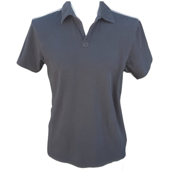 BANANA REPUBLIC SZ SM Black Polo Shirt Cotton w/blue, black & white ribbing - Picture 1 of 15